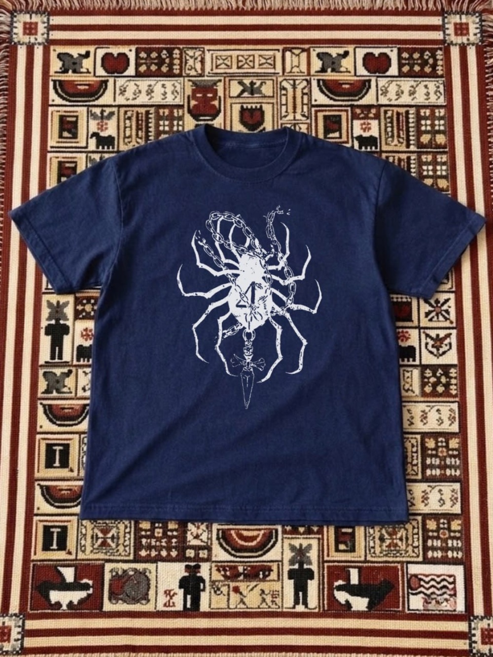 Navy Graphic Spider Skull Tee - Men's Short Sleeve Shirt
